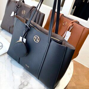 NWT France Texier Black Leather Shoulder Bag Tote with Porchette purse